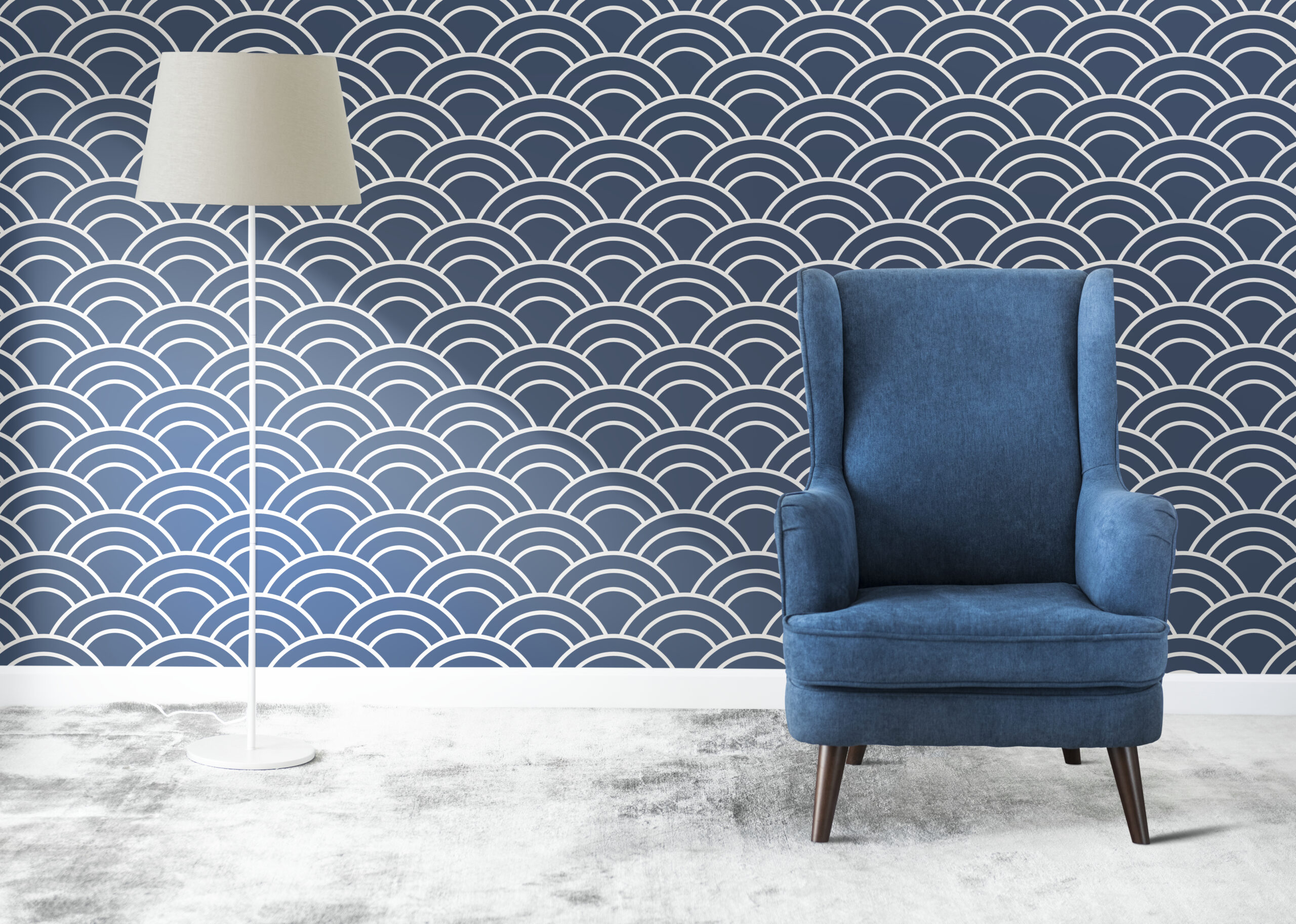 wingback blue chair in a room mockup