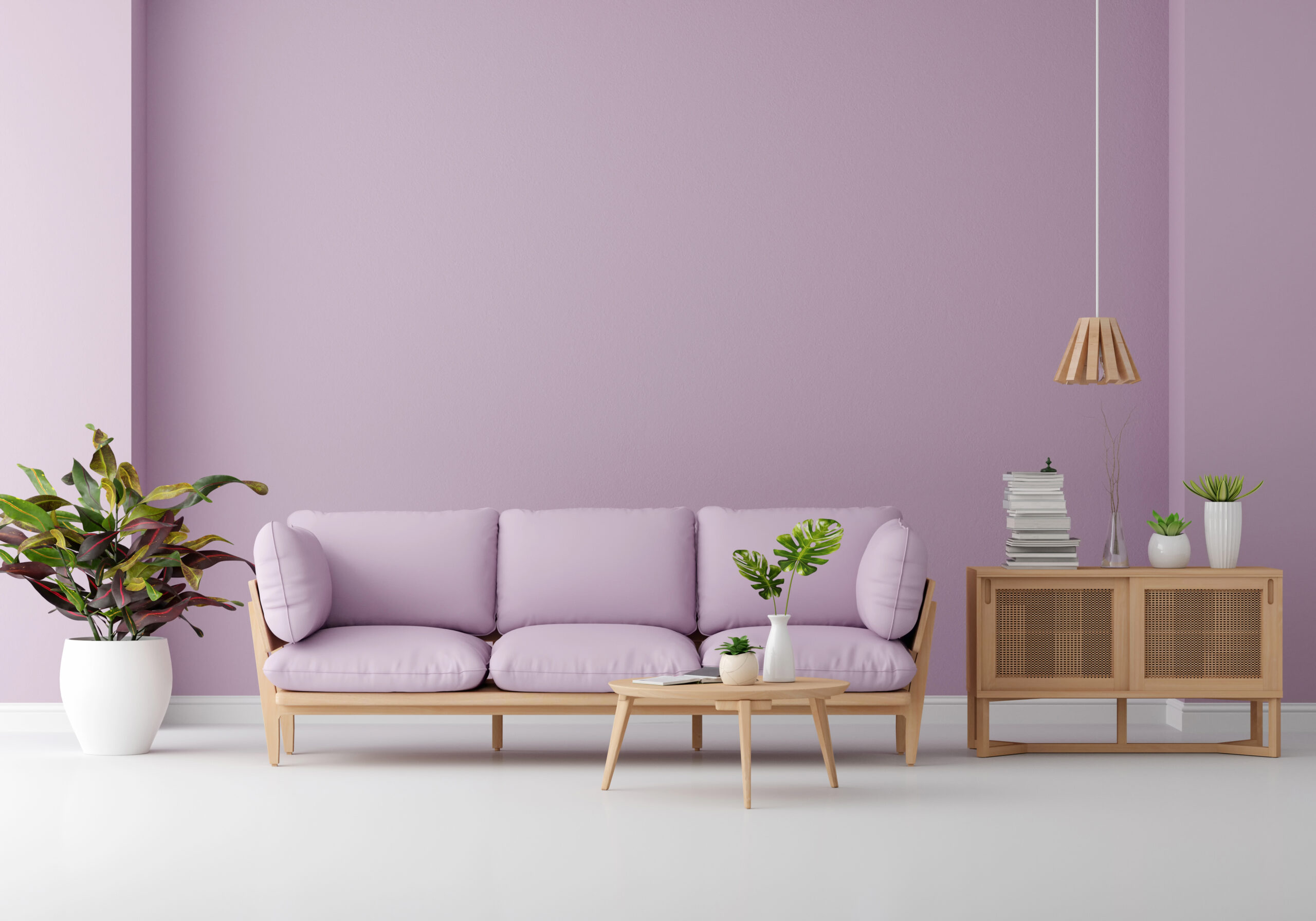 sofa in purple living room with copy space for mock up, 3d rende